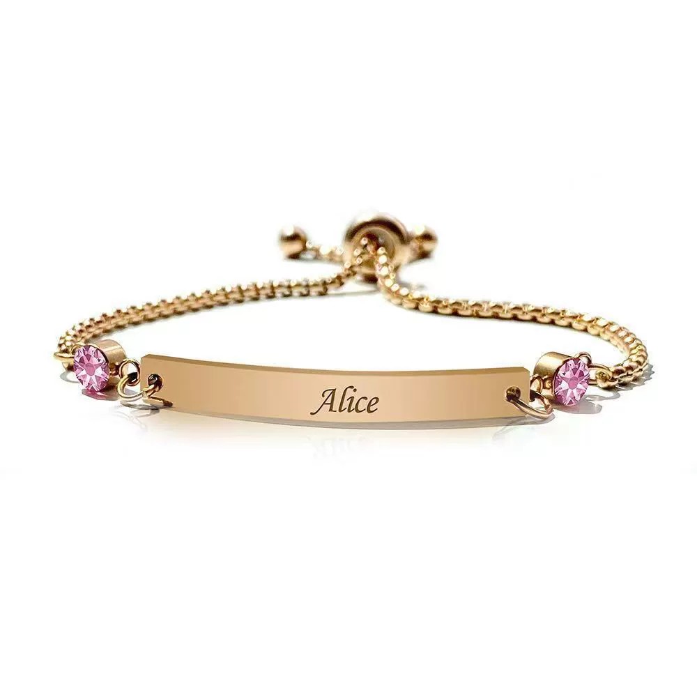 Double Birthstone Bar Engraved Bracelet – SASACO Signature Engraved Jewellery