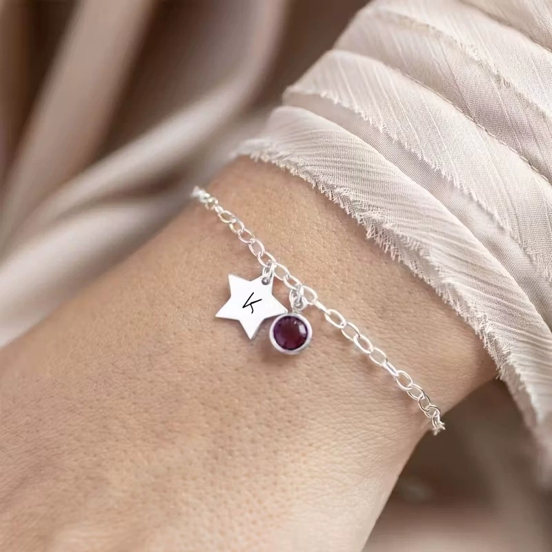 Initial & Birthstone Bracelet – SASACO Signature Engraved Jewellery