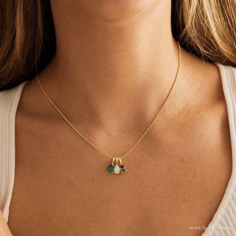 Multi-Birthstone Teardrop Necklace – SASACO Signature Engraved Jewellery