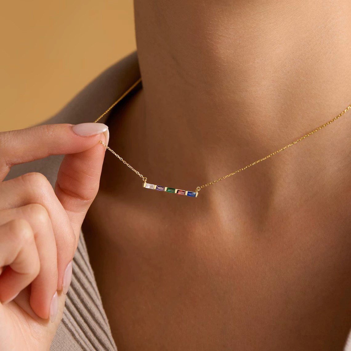 French Multi-Birthstone Pendant Necklace – SASACO Signature Engraved Jewellery