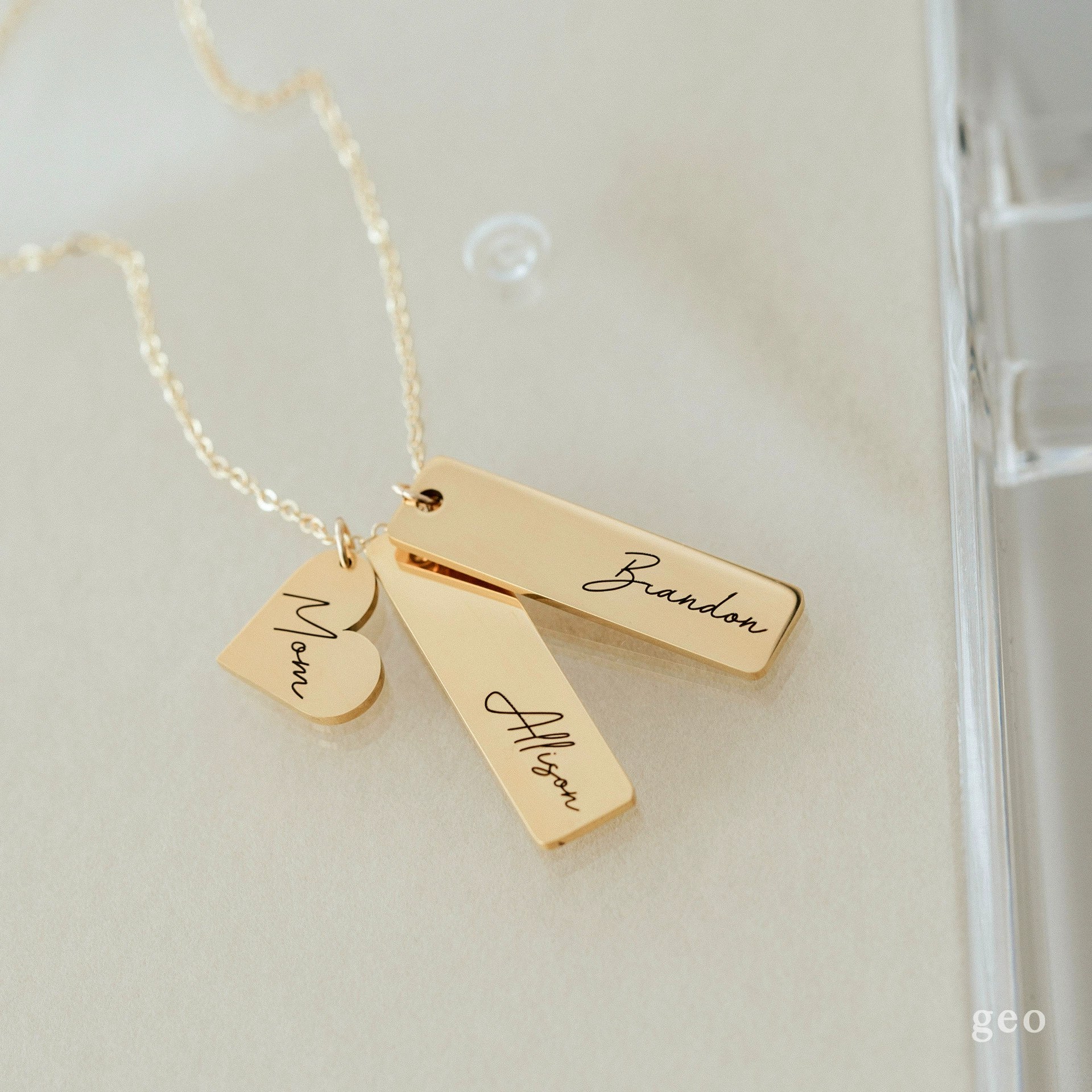 Heart & Bar Multi-Name Engraved Necklace – SASACO Signature Engraved Jewellery