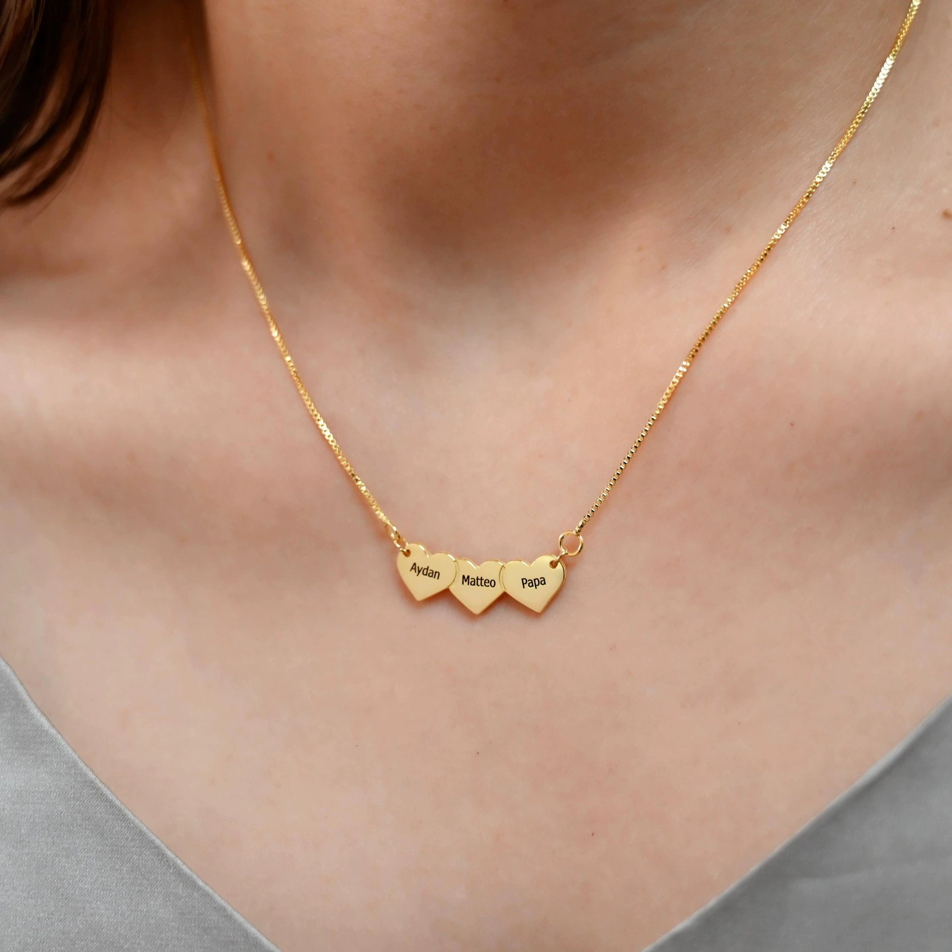 Multi-Heart Name Necklace – SASACO Signature Engraved Jewellery