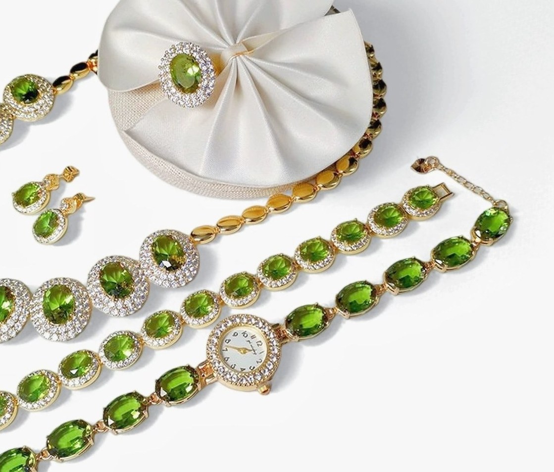 Gold-Plated Colour-Changing Oval Gemstone Jewellery Set