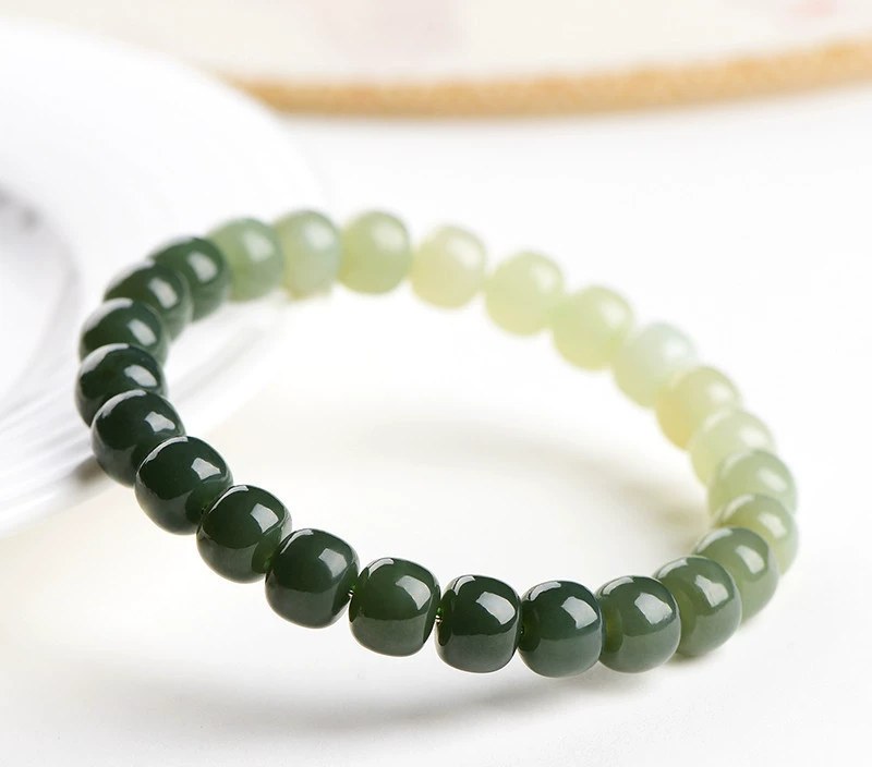 Natural Gradient Qingshui Hetian Jade Barrel Bracelet