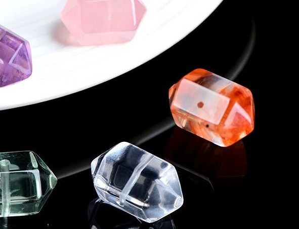 Natural Clear, Rose & Green Quartz Double-Point Beads