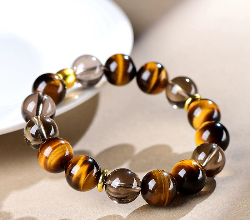 Natural Tiger's Eye & Smoky Quartz Design Bracelet
