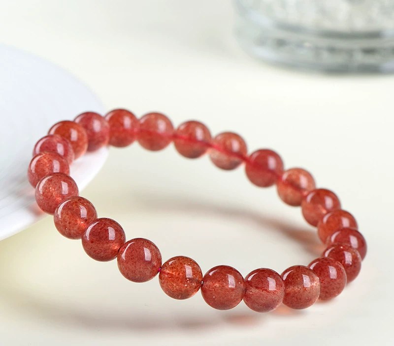Natural Icy Deep Red Strawberry Quartz Bracelet