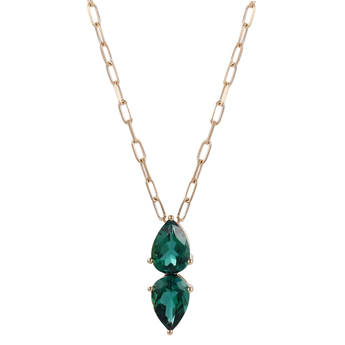 Pear-Cut Lab-Grown Emerald Pendant Necklace