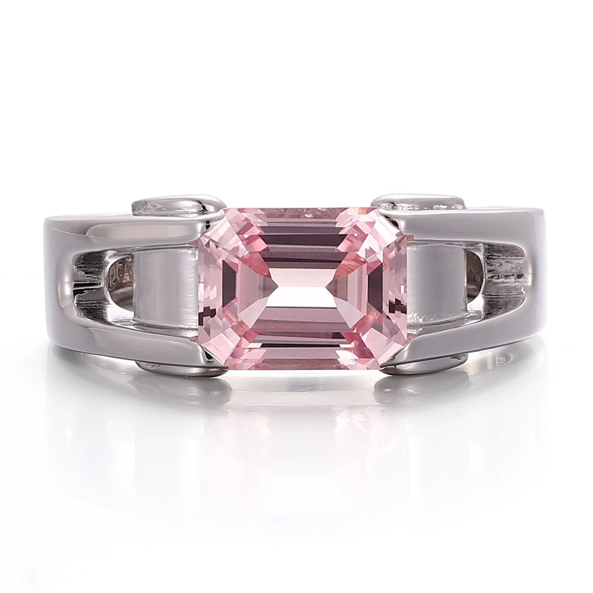 Emerald-Cut Pink Lab-Grown Gemstone Ring