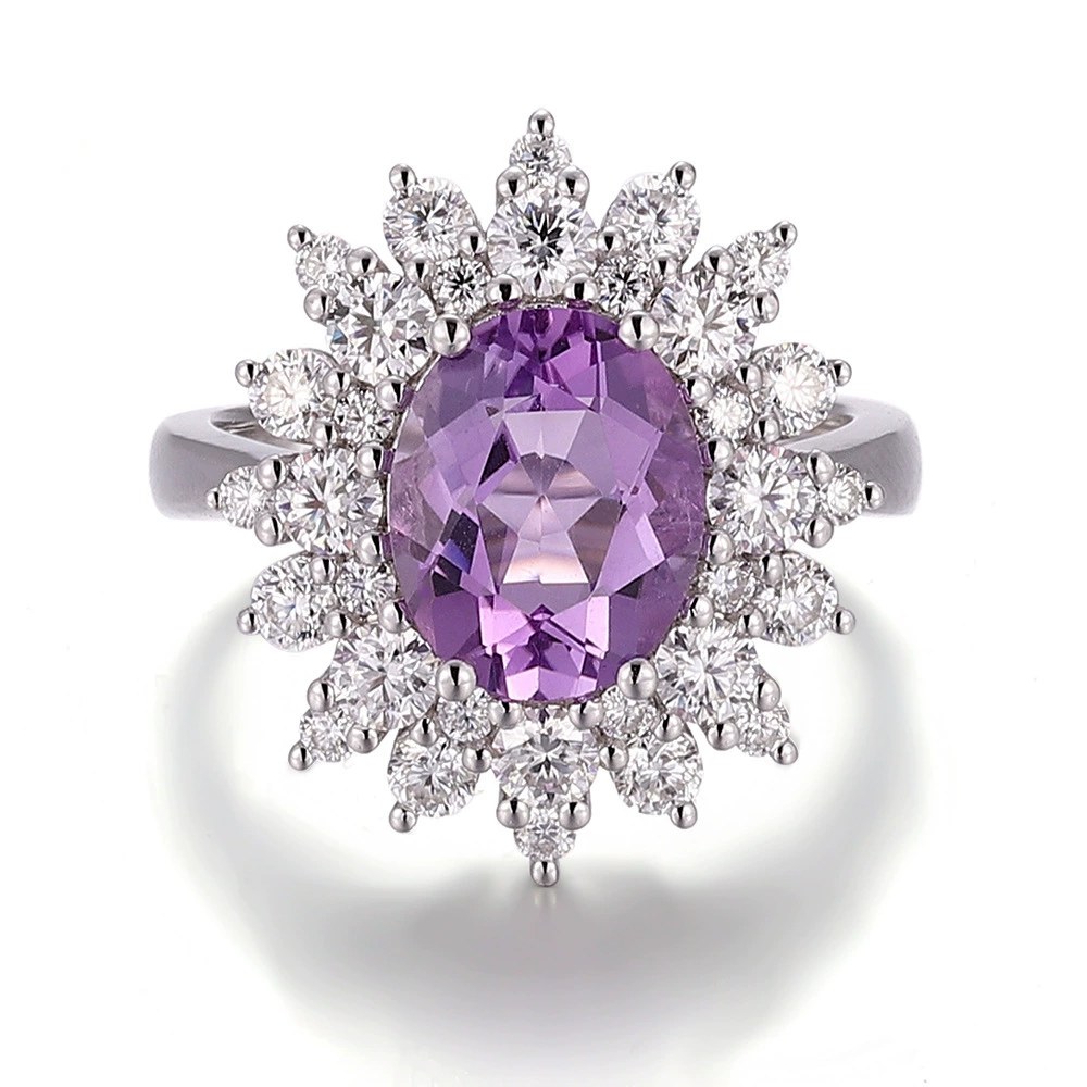 Adeline Lab-Grown Amethyst Halo Ring
