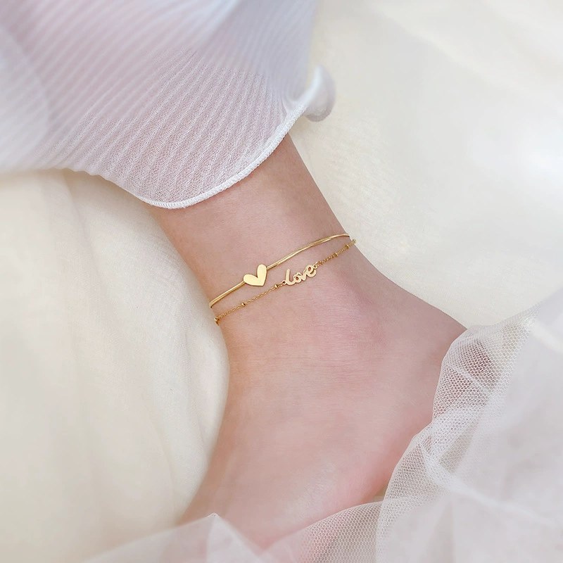 Double-Layer Love Heart Anklet