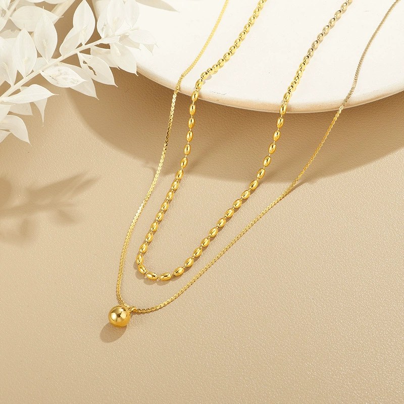 Double-Layer Gold Bead Necklace