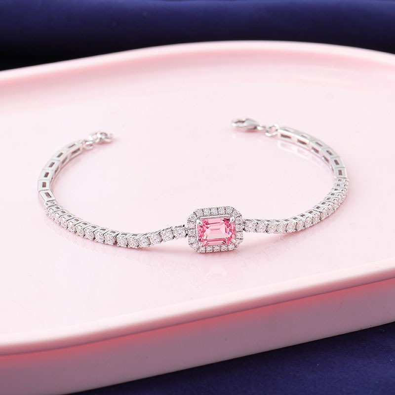 Lumiere Emerald-Cut Pink Sapphire Tennis Bracelet