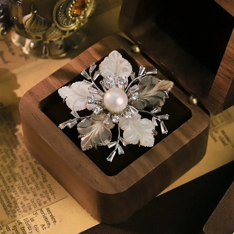 Natural Pearl Chinese-Inspired Zircon Brooch