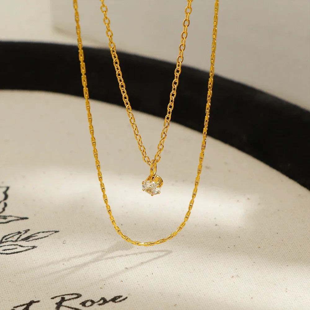 Double-Layer Six-Prong Crystal Necklace