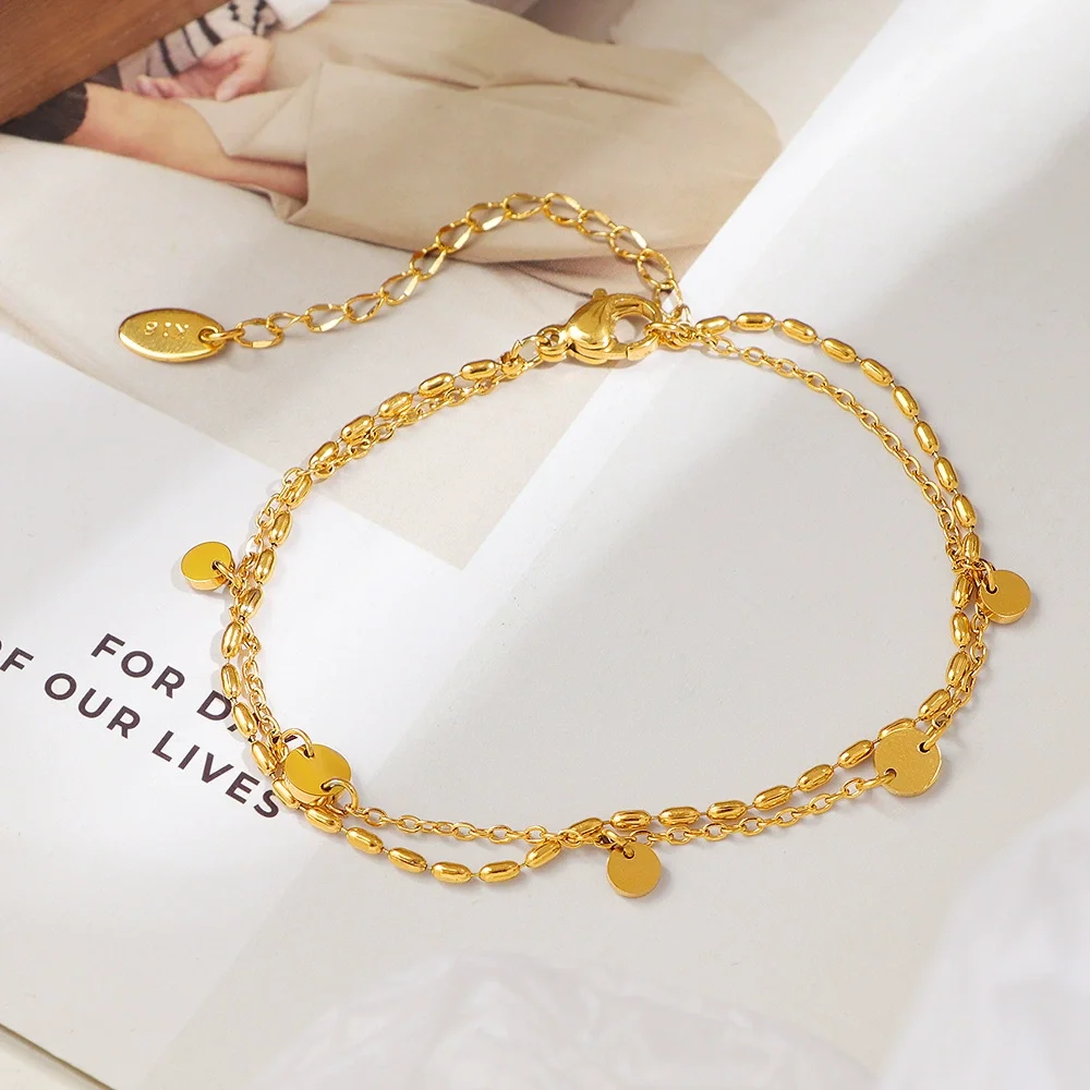 Double-Layer Rice Bead Disc Bracelet